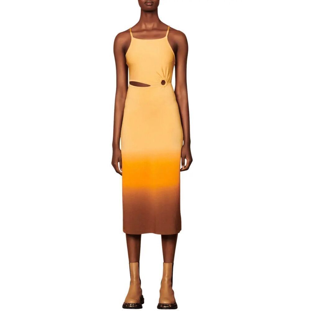 Sandro Aja Cutout Ombré Midi Dress | Yellow and Brown in 6